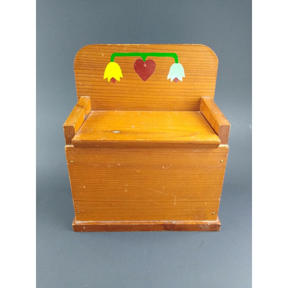 Primitive Handmade Wood Painted Tulips and Heart Recipe Box Vintage Country